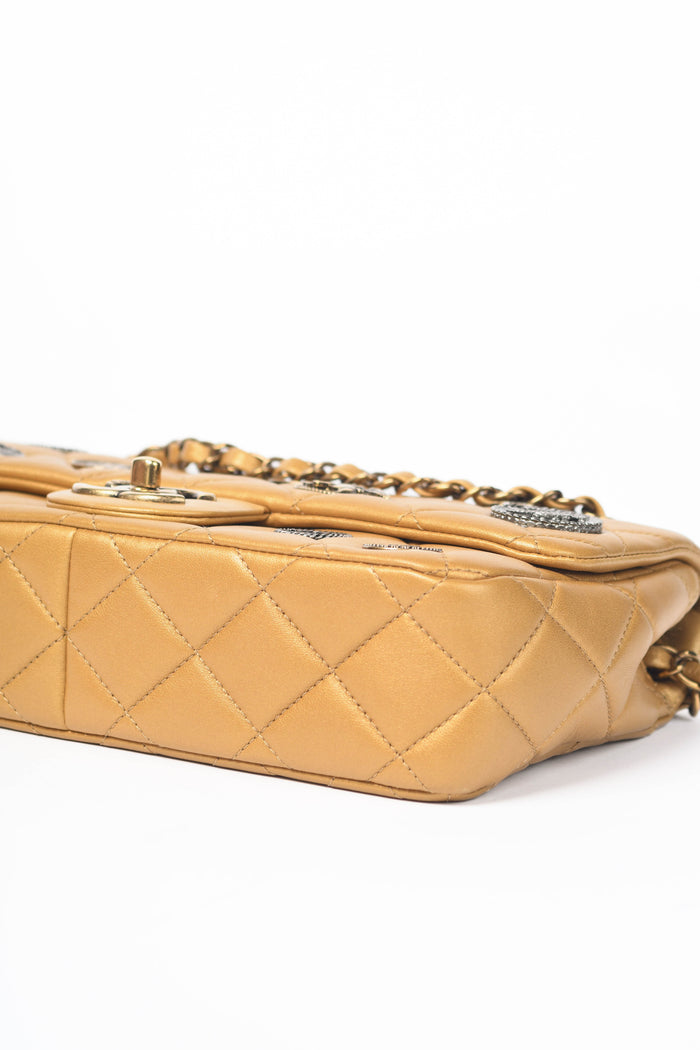 2014 Chanel Gold Leather Coin Medallion Medium Flap Shoulder Bag