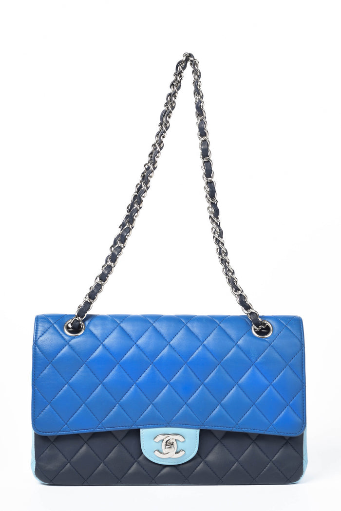 2016 Chanel Blue Tri-Colour Lambskin Leather Medium Flap Shoulder Bag