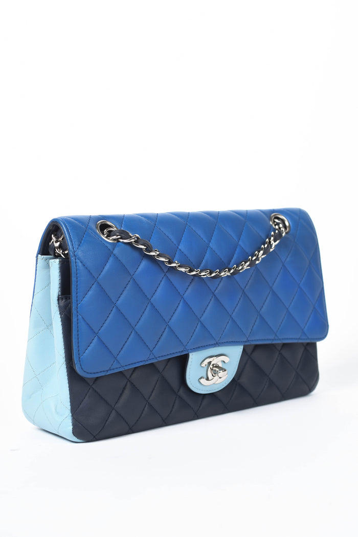 2016 Chanel Blue Tri-Colour Lambskin Leather Medium Flap Shoulder Bag