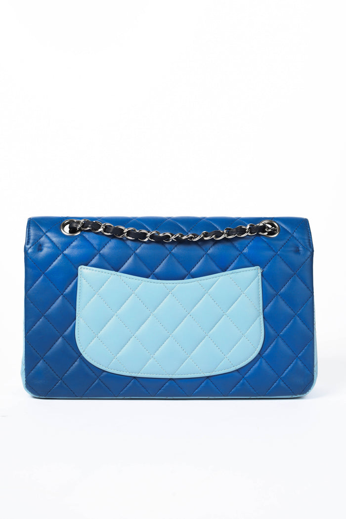 2016 Chanel Blue Tri-Colour Lambskin Leather Medium Flap Shoulder Bag