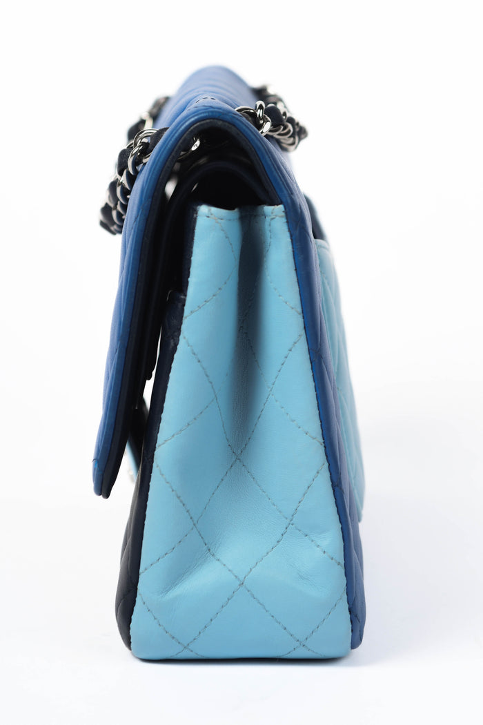 2016 Chanel Blue Tri-Colour Lambskin Leather Medium Flap Shoulder Bag