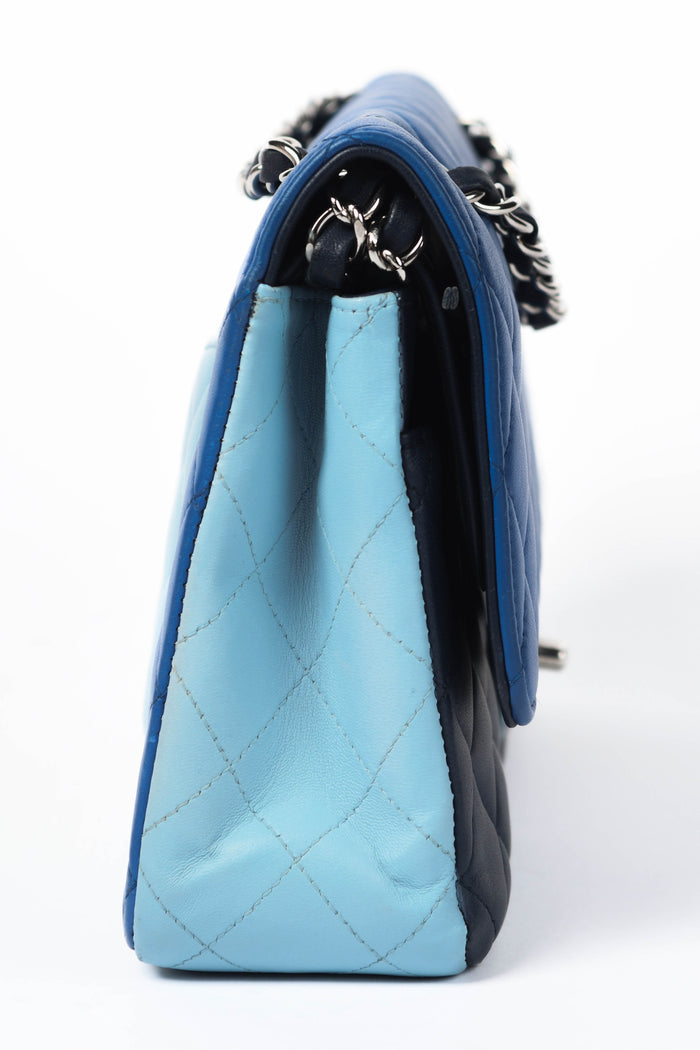 2016 Chanel Blue Tri-Colour Lambskin Leather Medium Flap Shoulder Bag