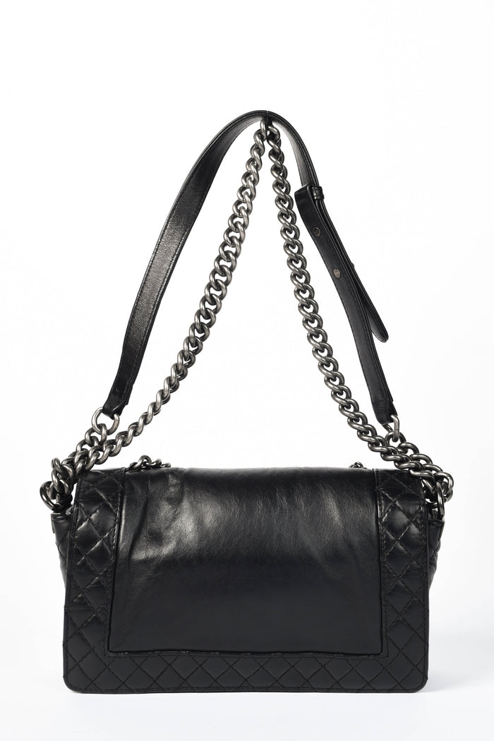 2010s Chanel Black Leather Enchained Medium Boy Bag