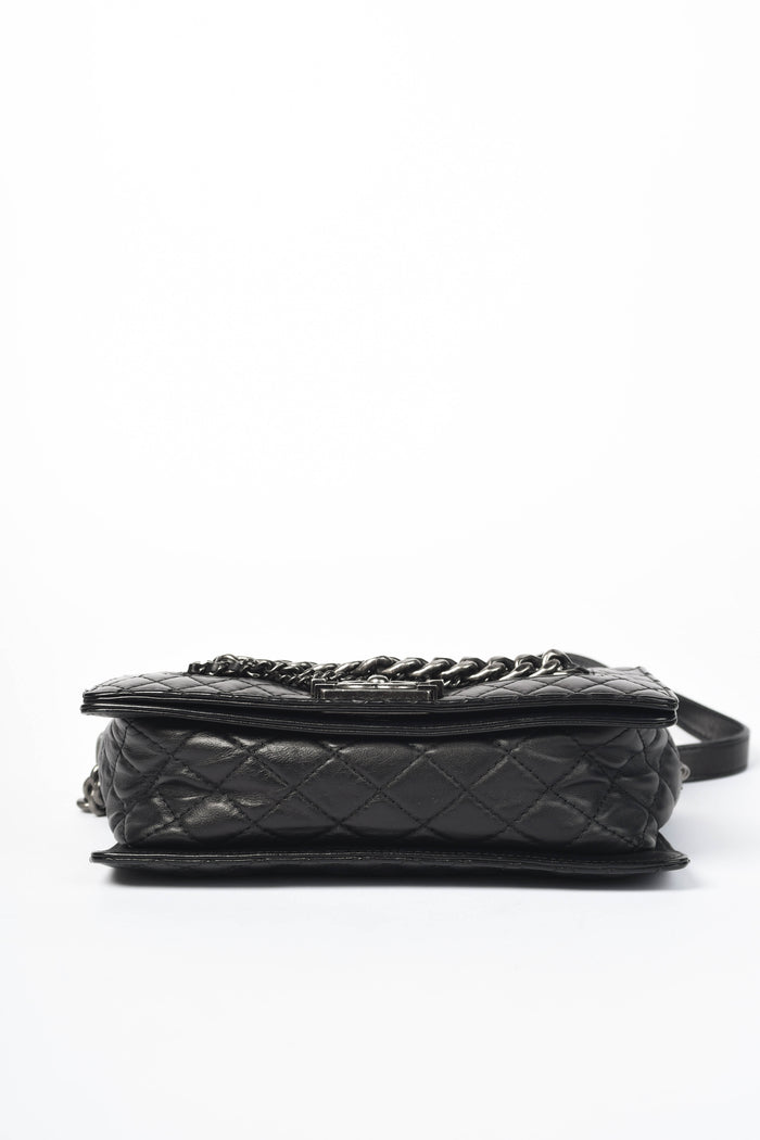 2010s Chanel Black Leather Enchained Medium Boy Bag