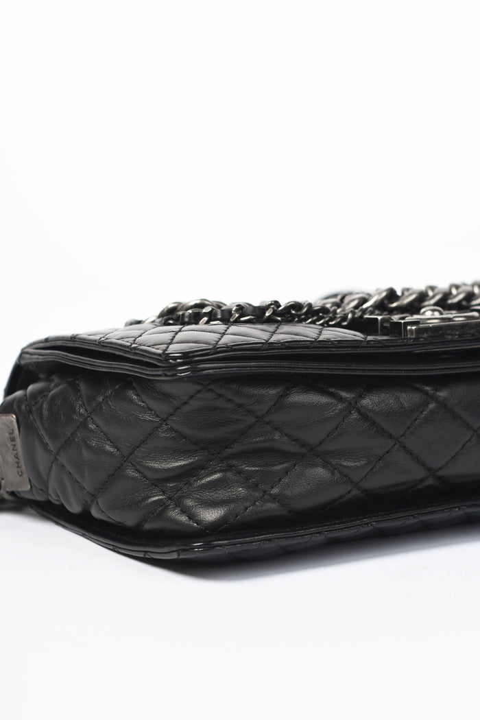 2010s Chanel Black Leather Enchained Medium Boy Bag
