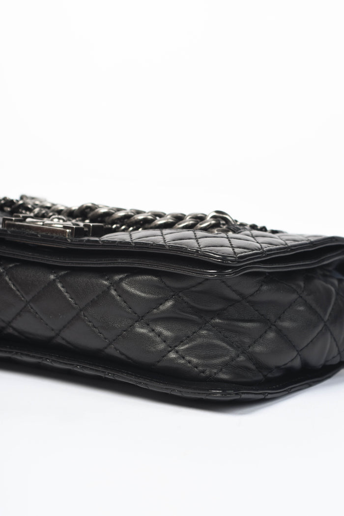 2010s Chanel Black Leather Enchained Medium Boy Bag