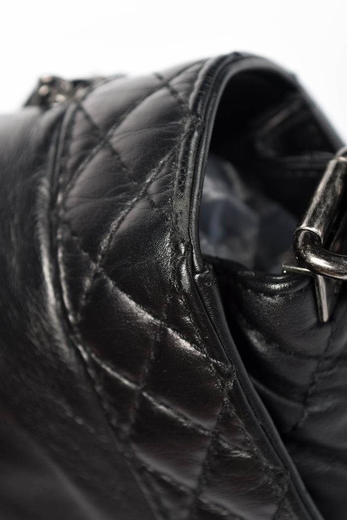 2010s Chanel Black Leather Enchained Medium Boy Bag