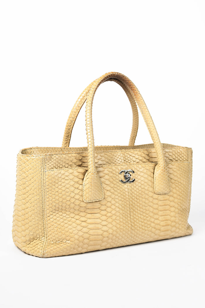 RARE 2000s Chanel Beige Python Executive Shopper Tote Bag SHW