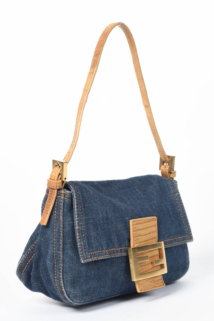 RARE Vintage Fendi Denim Mini Mamma Baguette Shoulder Bag