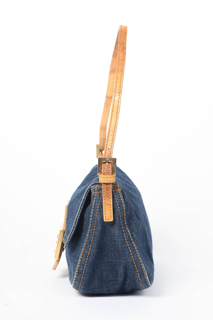 RARE Vintage Fendi Denim Mini Mamma Baguette Shoulder Bag
