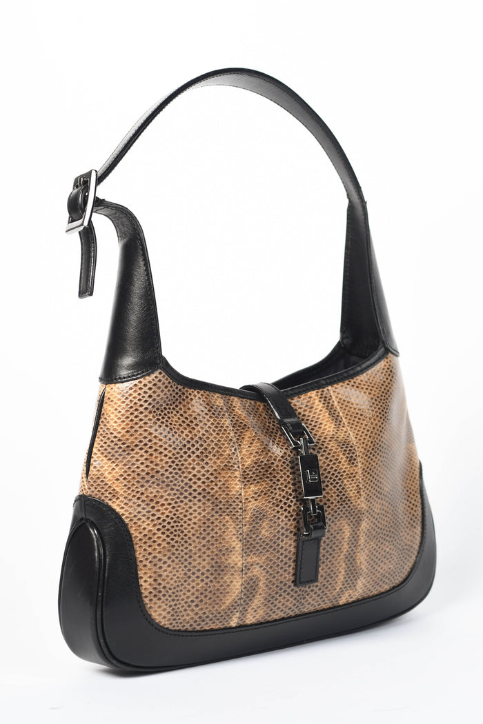 RARE Vintage Gucci Brown Snakeskin Jackie Shoulder Bag