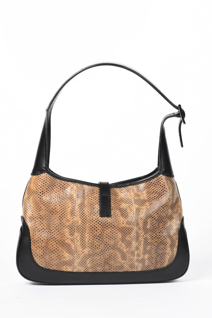 RARE Vintage Gucci Brown Snakeskin Jackie Shoulder Bag