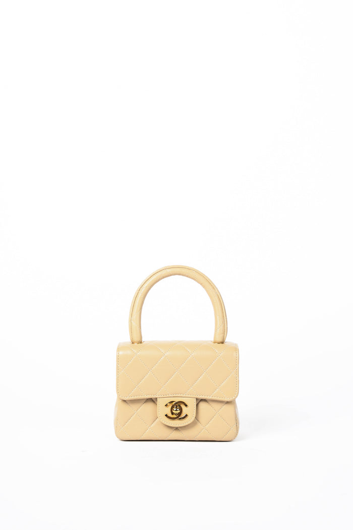 RARE 90s Chanel Beige Lambskin Leather Parent-Child Set