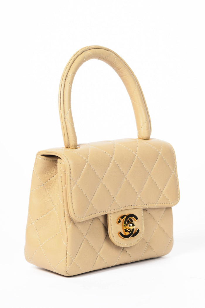 RARE 90s Chanel Beige Lambskin Leather Parent-Child Set