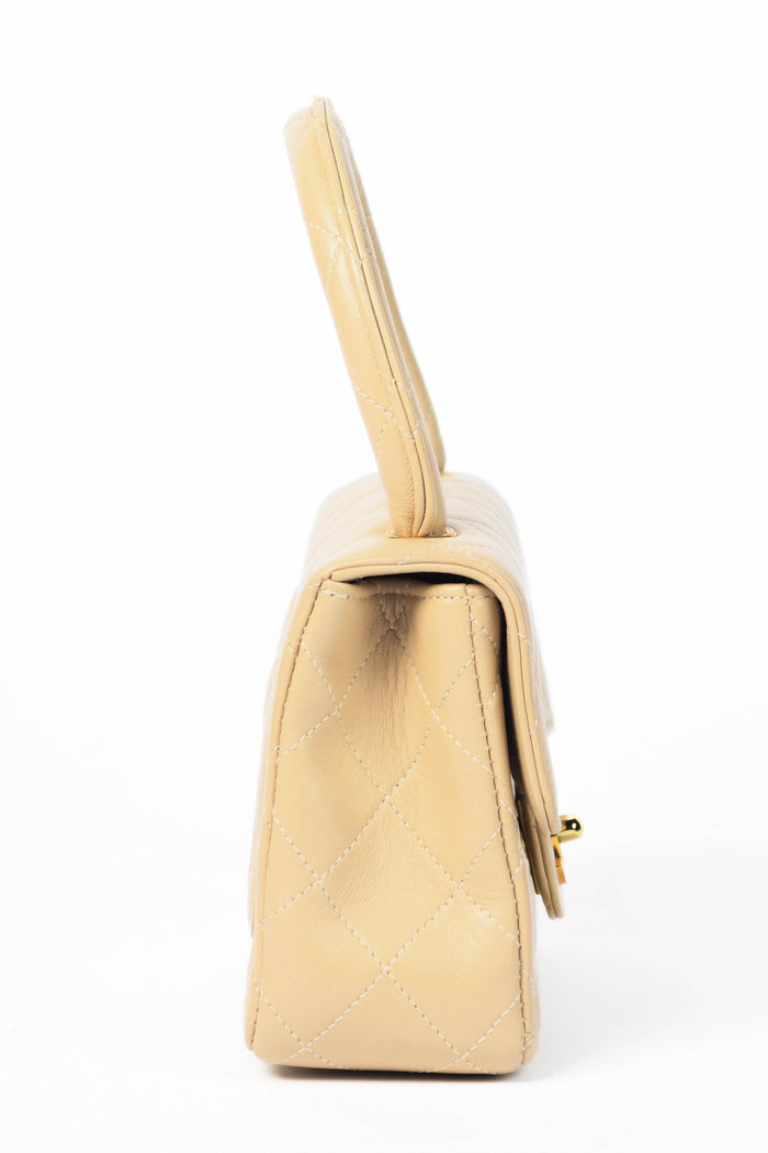 RARE 90s Chanel Beige Lambskin Leather Parent-Child Set