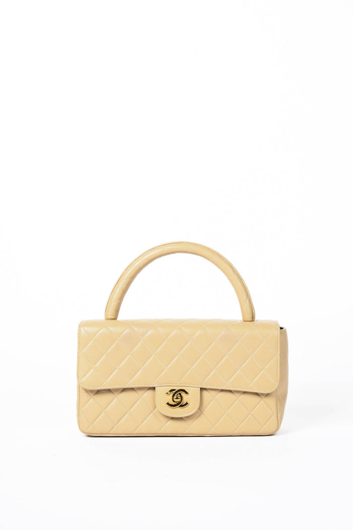 RARE 90s Chanel Beige Lambskin Leather Parent-Child Set