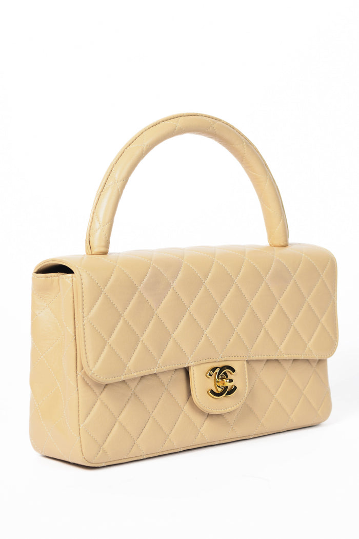 RARE 90s Chanel Beige Lambskin Leather Parent-Child Set