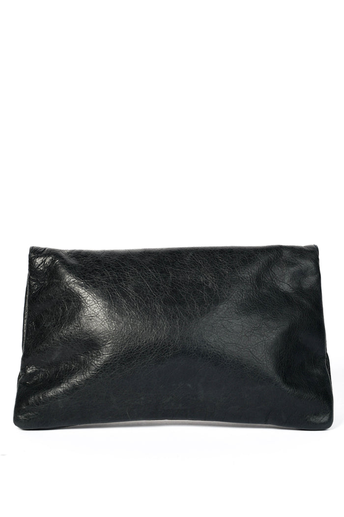 2000s Balenciaga Charcoal Grey Leather Motorcross Clutch with Giant SHW