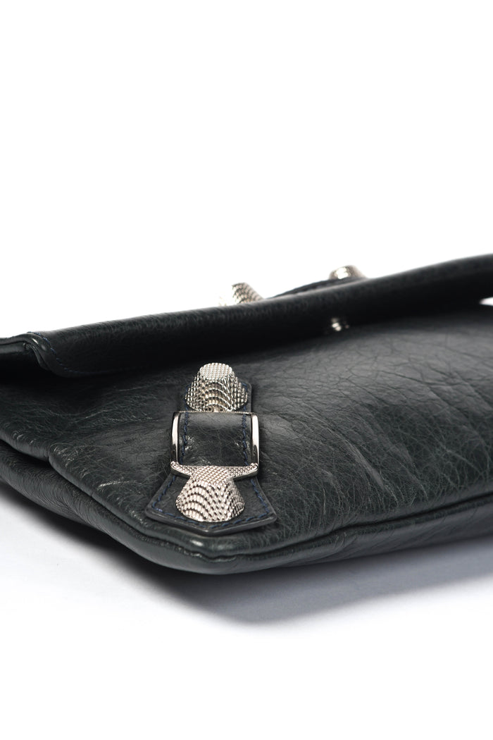 2000s Balenciaga Charcoal Grey Leather Motorcross Clutch with Giant SHW