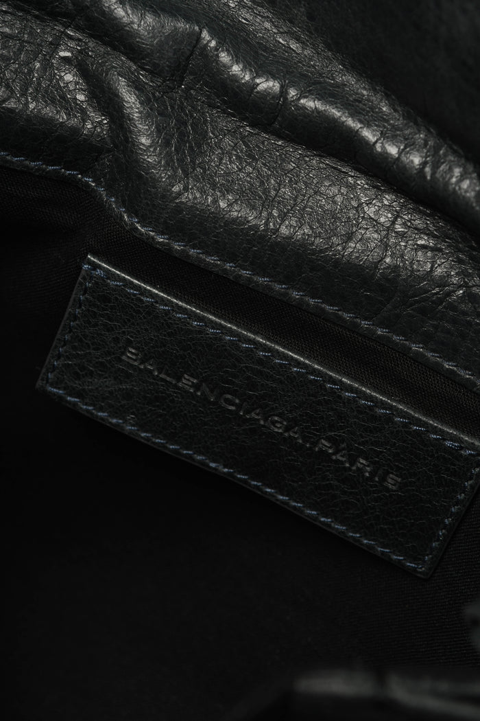 2000s Balenciaga Charcoal Grey Leather Motorcross Clutch with Giant SHW