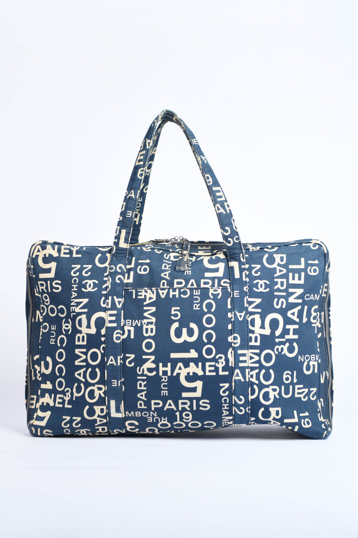 2000s Chanel Navy Canvas Travel Bag