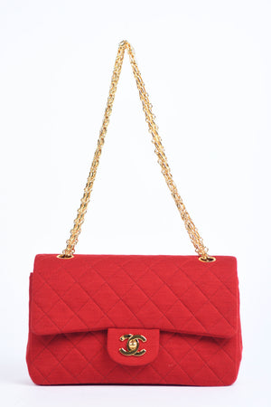 90s Chanel Red Jersey Small Double Flap Shoulder Bag 24k GHW