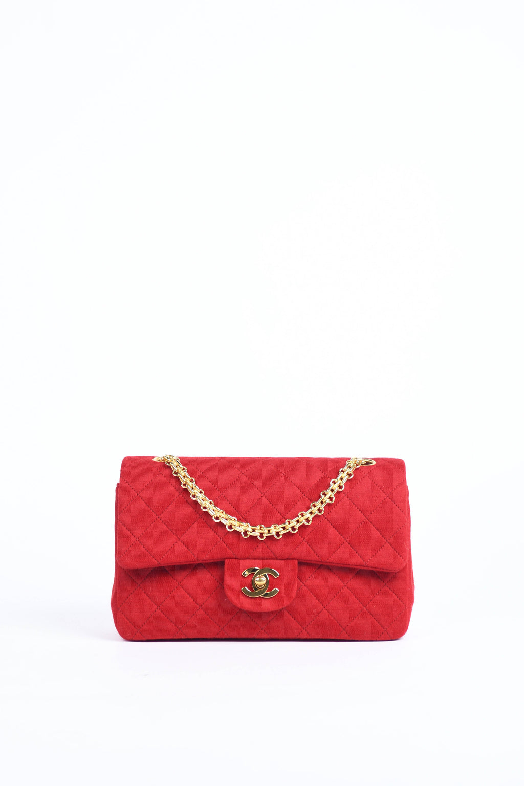 90s Chanel Red Jersey Small Double Flap Shoulder Bag 24k GHW