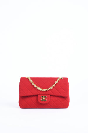 90s Chanel Red Jersey Small Double Flap Shoulder Bag 24k GHW