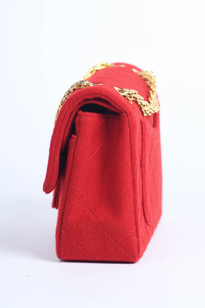 90s Chanel Red Jersey Small Double Flap Shoulder Bag 24k GHW