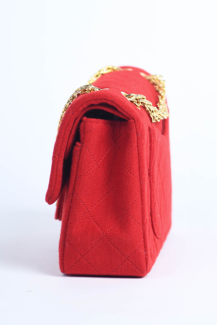 90s Chanel Red Jersey Small Double Flap Shoulder Bag 24k GHW