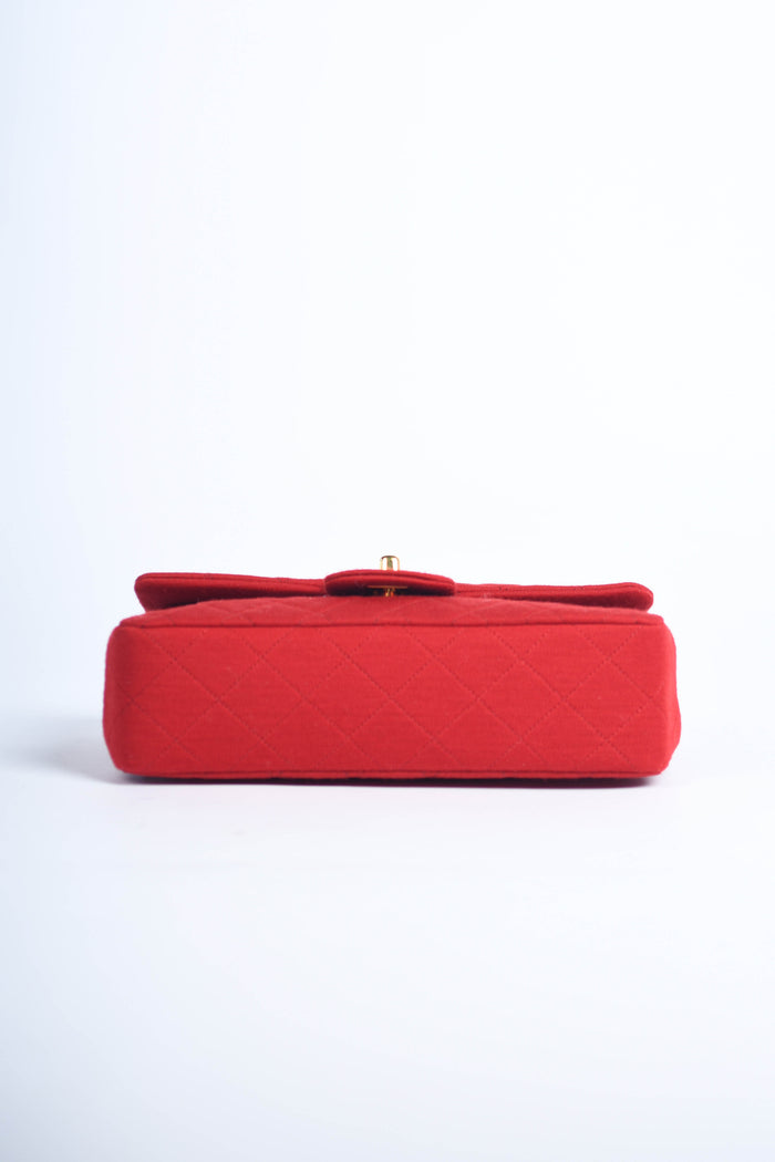 90s Chanel Red Jersey Small Double Flap Shoulder Bag 24k GHW