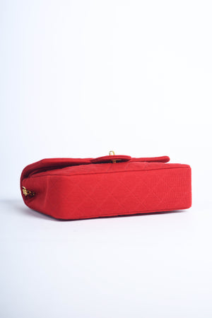 90s Chanel Red Jersey Small Double Flap Shoulder Bag 24k GHW
