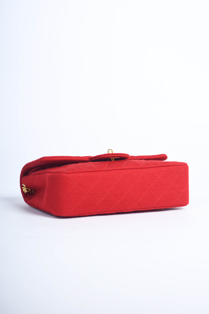 90s Chanel Red Jersey Small Double Flap Shoulder Bag 24k GHW