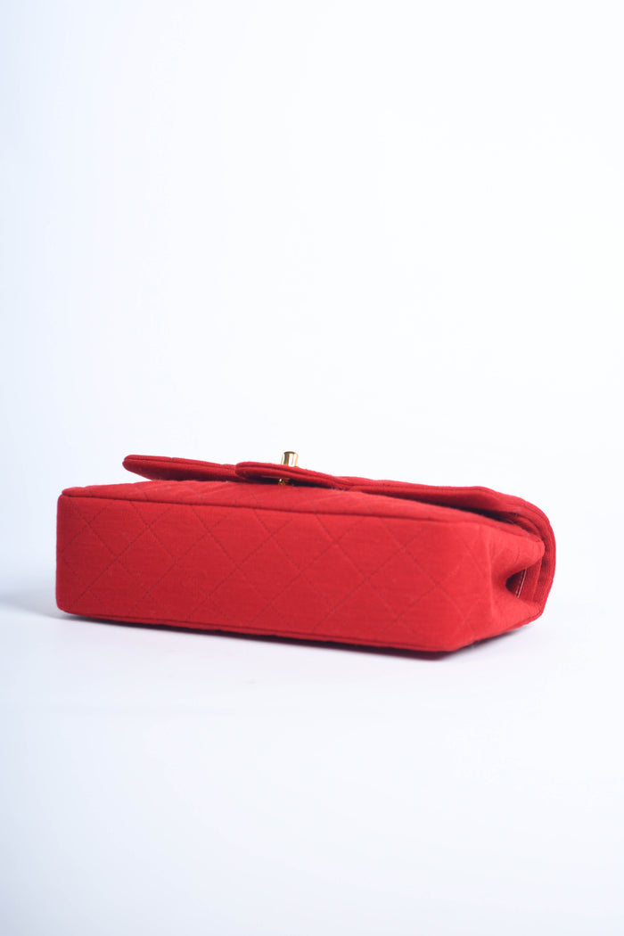90s Chanel Red Jersey Small Double Flap Shoulder Bag 24k GHW