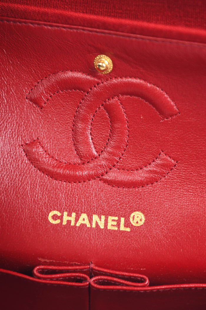 90s Chanel Red Jersey Small Double Flap Shoulder Bag 24k GHW