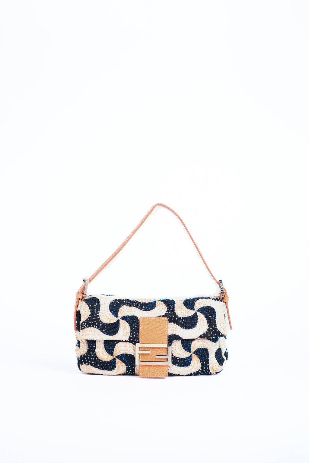 Vintage Fendi Swirl Beaded Baguette Shoulder Bag