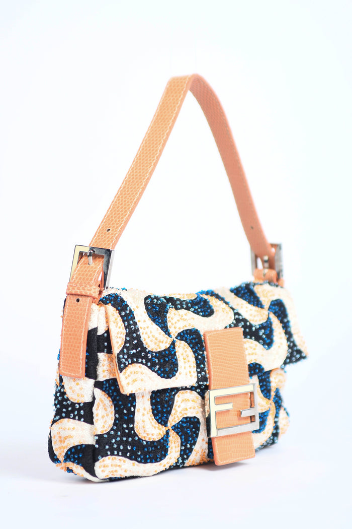 Vintage Fendi Swirl Beaded Baguette Shoulder Bag