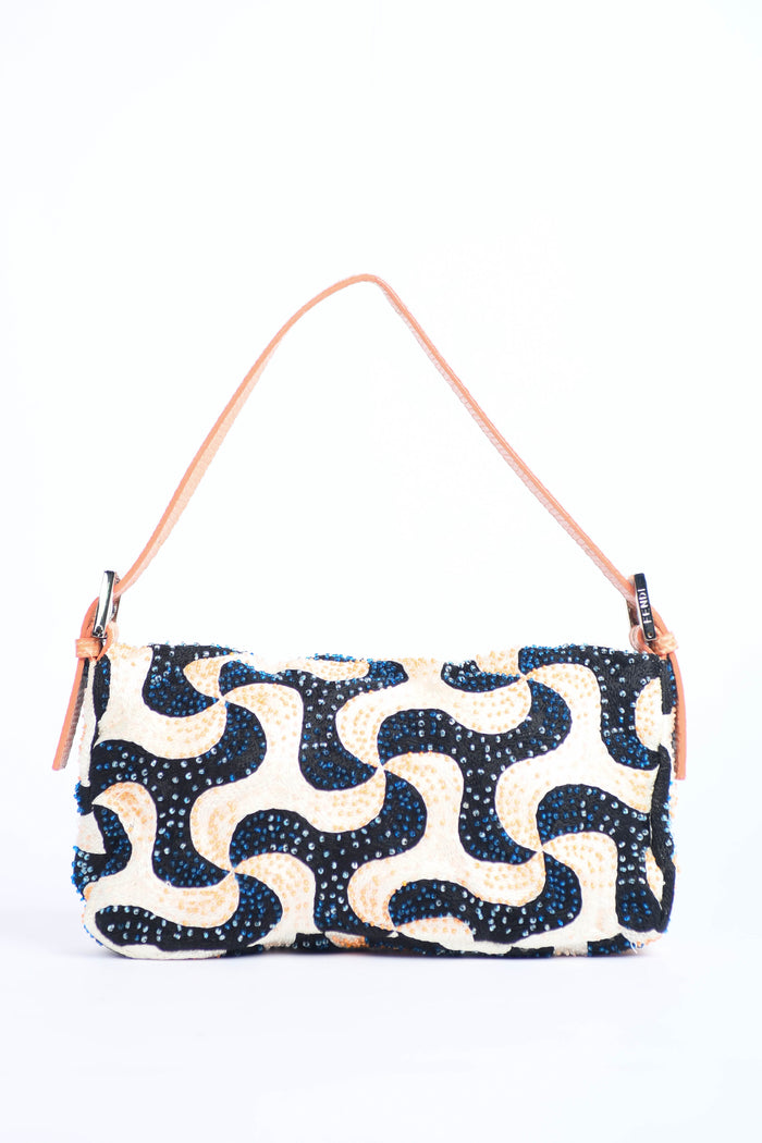 Vintage Fendi Swirl Beaded Baguette Shoulder Bag