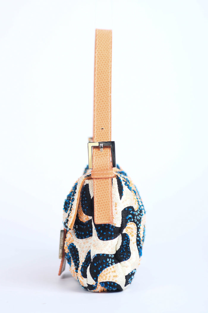 Vintage Fendi Swirl Beaded Baguette Shoulder Bag