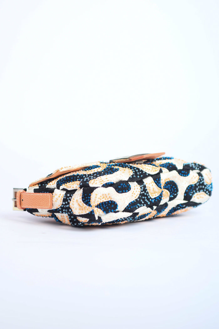 Vintage Fendi Swirl Beaded Baguette Shoulder Bag