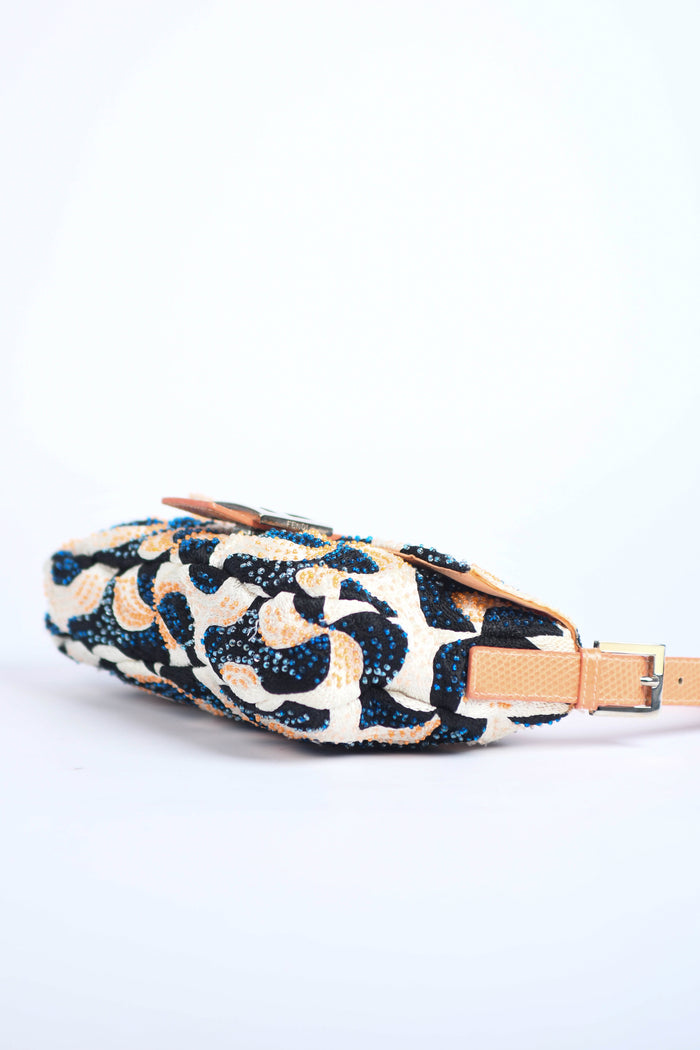 Vintage Fendi Swirl Beaded Baguette Shoulder Bag
