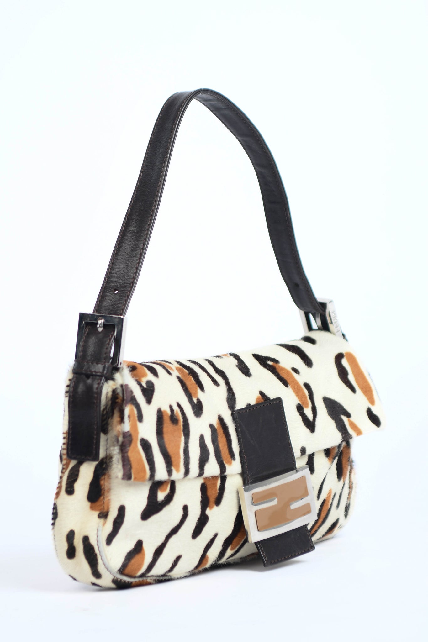 Vintage Fendi Leopard Pony Hair Baguette Shoulder Bag