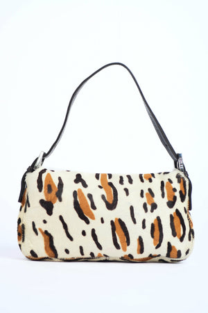 Vintage Fendi Leopard Pony Hair Baguette Shoulder Bag