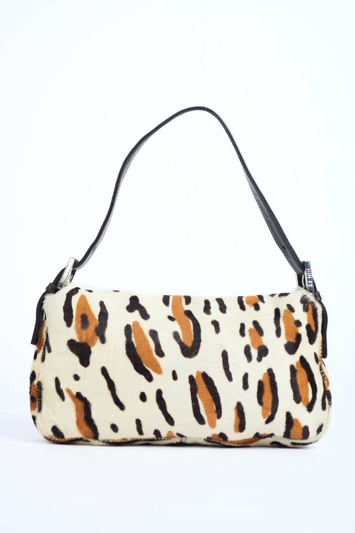 Vintage Fendi Leopard Pony Hair Baguette Shoulder Bag