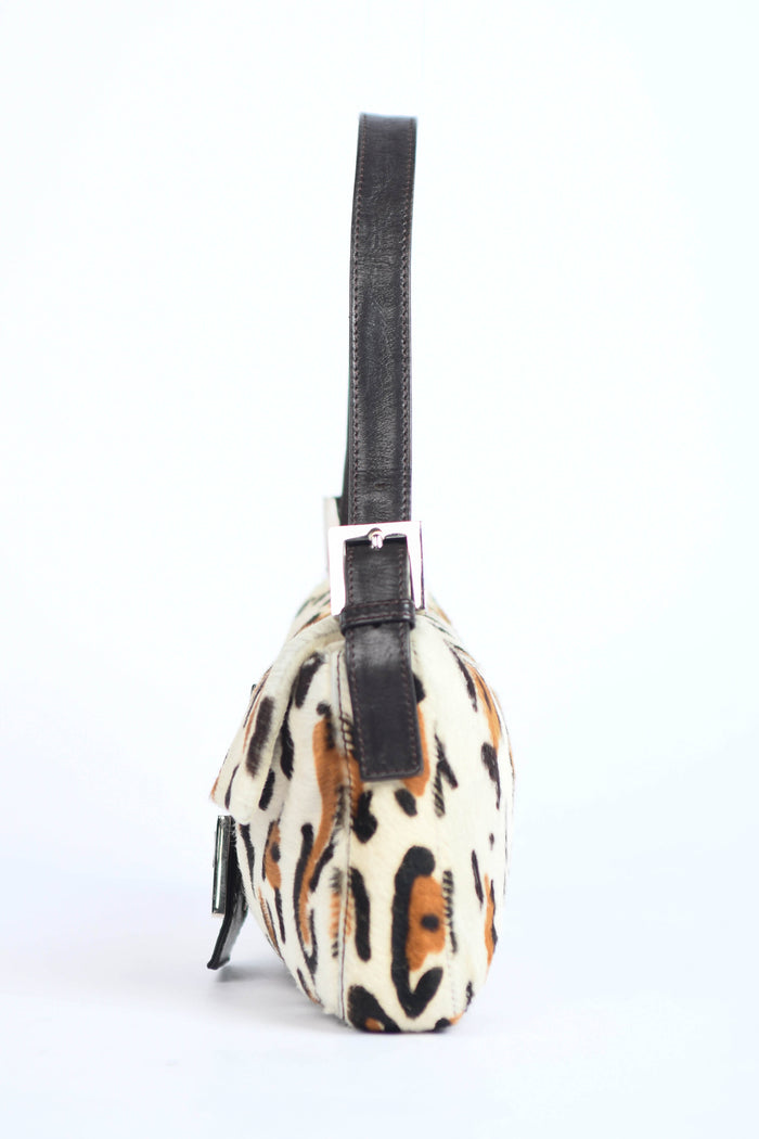 Vintage Fendi Leopard Pony Hair Baguette Shoulder Bag