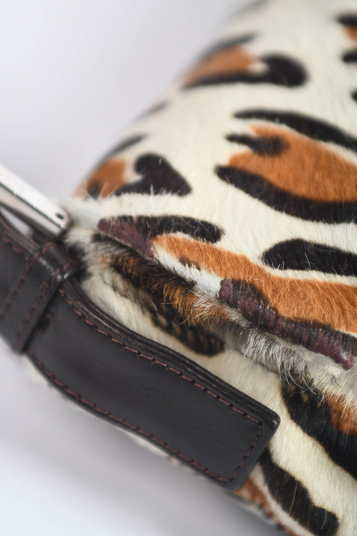Vintage Fendi Leopard Pony Hair Baguette Shoulder Bag