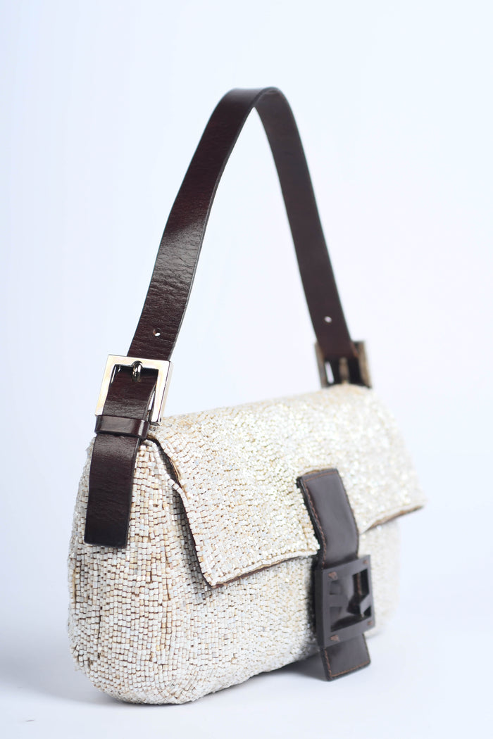 RARE  Fendi Pearlescent Beaded Baguette Shoulder Bag