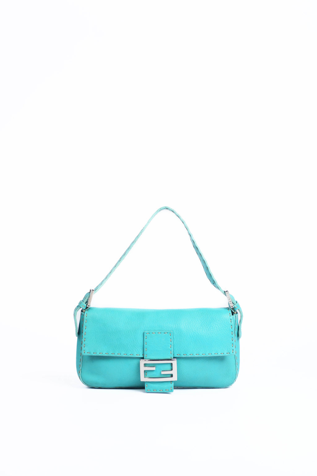 Vintage Fendi Teal Leather Selleria Baguette Shoulder Bag