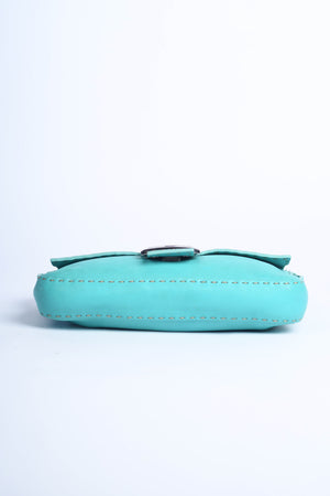 Vintage Fendi Teal Leather Selleria Baguette Shoulder Bag