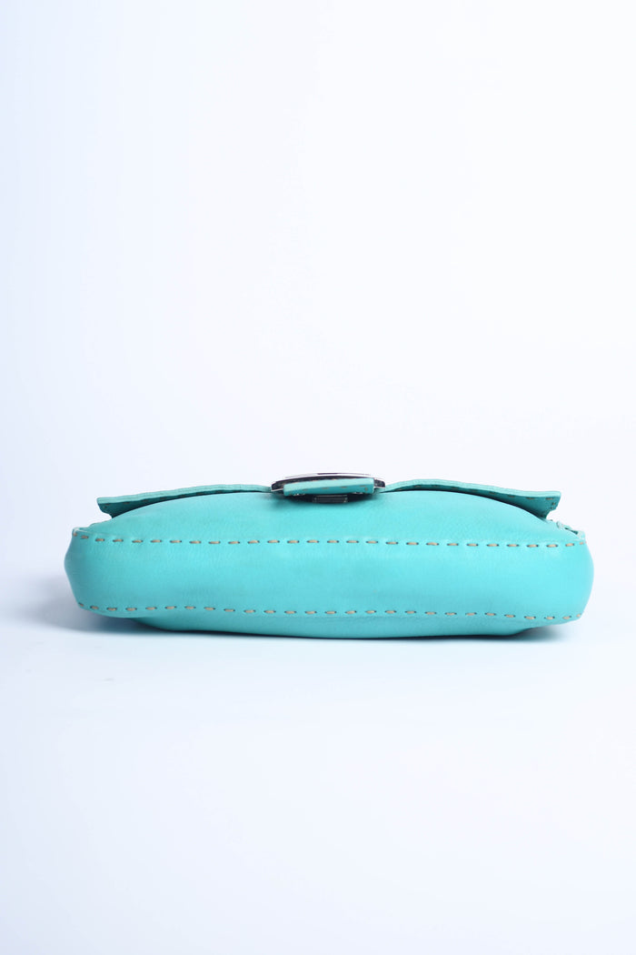 Vintage Fendi Teal Leather Selleria Baguette Shoulder Bag